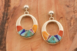 Calvin Begay Genuine Spiny Oyster Shell Sterling Silver Dangle Earrings